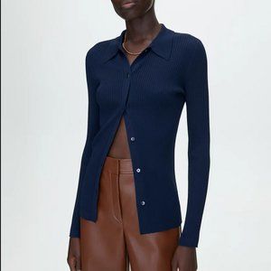 ARITZIA BABATON NAVY BLUE FINLEY RIBBED KNIT COLLAR SWEATER TOP